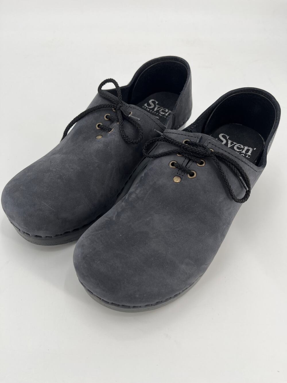 Sven Original Closed Back Tie Clogs Sz 40 Solid Black Swedish Low Heel Base